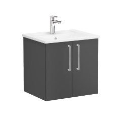 Vitra Root 68131 Lavabo Dolabı, Kapaklı, 60 cm, Mat Fırtına Gri, Köşeli Lavabolu
