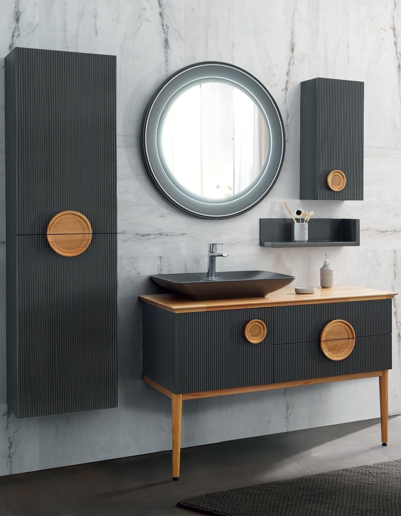 Lineart Arte 125 Füme Banyo Dolabı + Ledli Ayna