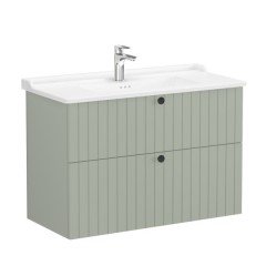Vitra Root Groove 69470 Lavabo Dolabı, İki Çekmeceli, 100 Cm, Mat Retro Yeşil, Klasik Lavabolu