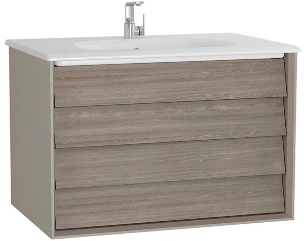 Vitra Frame Lavabo Dolabı Çift Çekmeceli 80 cm Beyaz Etajerli Lavabolu, Mat Soft Bej