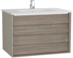Vitra Frame Lavabo Dolabı Çift Çekmeceli 80 cm Beyaz Etajerli Lavabolu, Mat Soft Bej