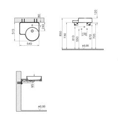 Vitra 7222B403-0041 Voyage Tezgah Üstü Lavabo 54 cm Beyaz, Sol Tezgah Alanlı