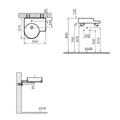 Vitra 7223B403-0041 Voyage Tezgah Üstü Lavabo 54 cm Beyaz, Sağ Tezgah Alanlı