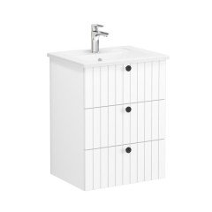 Vitra Root Groove 69471 Lavabo Dolabı, Üç Çekmeceli, 60 Cm, Mat Beyaz, Köşeli Lavabolu