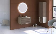 Vitra Frame 61235 Çift Çekmeceli Mat Bej Etajerli  Lavabolu Dolabı 100 cm Mat Soft Bej