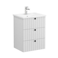 Vitra Root Groove 69472 Lavabo Dolabı, Üç Çekmeceli, 60 Cm, Mat Açık Gri, Köşeli Lavabolu