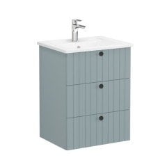 Vitra Root Groove 69474 Lavabo Dolabı, Üç Çekmeceli, 60 Cm, Mat Fiyord Yeşili, Köşeli Lavabolu