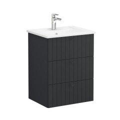Vitra Root Groove 69475 Lavabo Dolabı, Üç Çekmeceli, 60 Cm, Mat Grafit, Köşeli Lavabolu