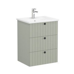 Vitra Root Groove 69477 Lavabo Dolabı, Üç Çekmeceli, 60 Cm, Mat Retro Yeşil, Köşeli Lavabolu