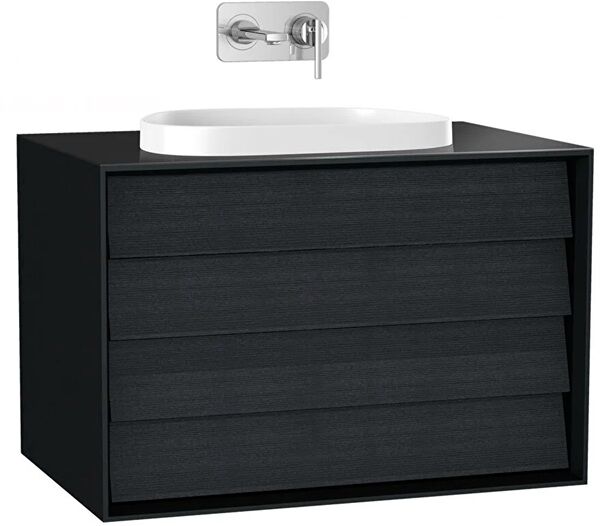 me 61464 Lavabo Dolabı 80Cm,Çift Çekmeceli, Tezgahüstü Lavabolu,Mat Soft  Siyah