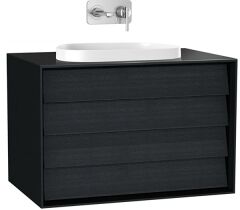 me 61464 Lavabo Dolabı 80Cm,Çift Çekmeceli, Tezgahüstü Lavabolu,Mat Soft  Siyah
