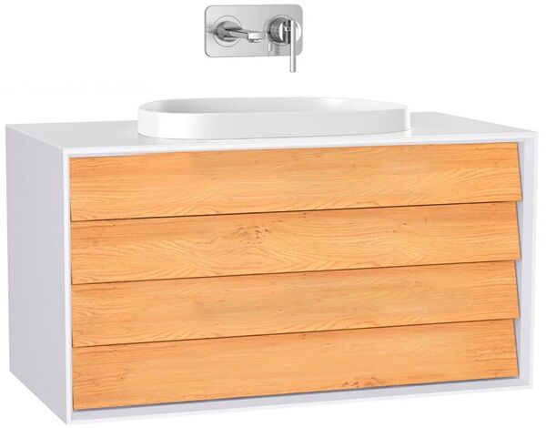 Vitra Frame 61466 Lavabo Dolabı 100Cm,Çift Çekmeceli, Tezgahüstü Lavabolu,Mat Soft  Beyaz