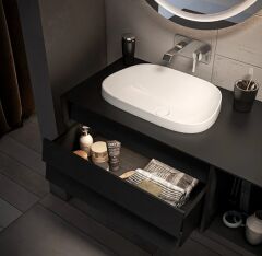 Vitra Frame 61467 Lavabo Dolabı 100Cm,Çift Çekmeceli, Tezgahüstü Lavabolu,Mat Soft  Siyah