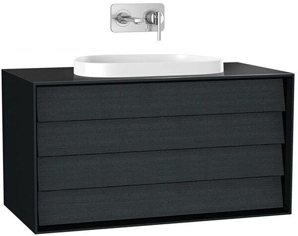Vitra Frame 61467 Lavabo Dolabı 100Cm,Çift Çekmeceli, Tezgahüstü Lavabolu,Mat Soft  Siyah