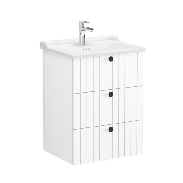 Vitra Root Groove 69485 Lavabo Dolabı, Üç Çekmeceli, 60 Cm, Mat Beyaz, Klasik Lavabolu