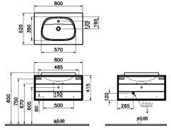 Vitra Frame 62288 Lavabo Dolabı 80Cm,Tek Çekmeceli, Tezgahüstü Lavabolu,Mat Soft Bej