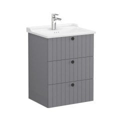 Vitra Root Groove 69487 Lavabo Dolabı, Üç Çekmeceli, 60 Cm, Mat Gri, Klasik Lavabolu