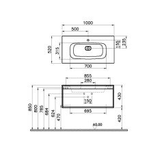 Vitra 58195 Metropole Lavabo Dolabı, 100 cm, Tek Çekmeceli, infinit Lavabolu, Erik
