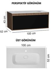 Vitra 58195 Metropole Lavabo Dolabı, 100 cm, Tek Çekmeceli, infinit Lavabolu, Erik