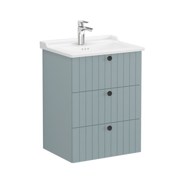 Vitra Root Groove 69488 Lavabo Dolabı, Üç Çekmeceli, 60 Cm, Mat Fiyord Yeşili, Klasik Lavabolu