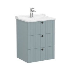 Vitra Root Groove 69488 Lavabo Dolabı, Üç Çekmeceli, 60 Cm, Mat Fiyord Yeşili, Klasik Lavabolu