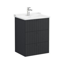 Vitra Root Groove 69489 Lavabo Dolabı, Üç Çekmeceli, 60 Cm, Mat Grafit, Klasik Lavabolu