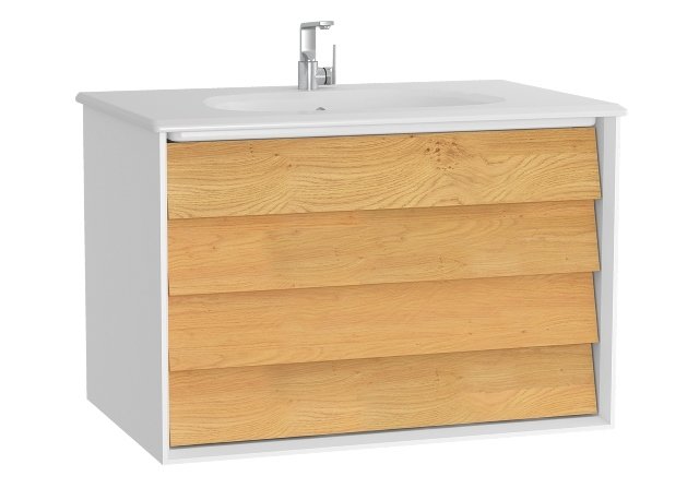 VitrA Frame 61228 Çift Çekmeceli Lavabo Dolabı 80 cm Mat Soft Beyaz - Dore Meşe