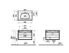 VitrA Frame 61229 Çift Çekmeceli Lavabo Dolabı 80 cm Mat Soft Siyah - Hareli Siyah Meşe
