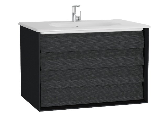 VitrA Frame 61229 Çift Çekmeceli Lavabo Dolabı 80 cm Mat Soft Siyah - Hareli Siyah Meşe