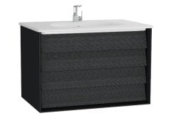 VitrA Frame 61229 Çift Çekmeceli Lavabo Dolabı 80 cm Mat Soft Siyah - Hareli Siyah Meşe