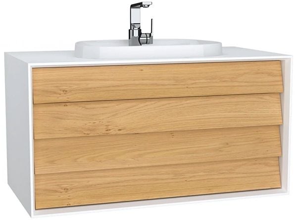 Vitra Frame 62298 Lavabo Dolabı 100Cm,Çift Çekmeceli, Tezgahüstü Lavabolu,Mat Soft Beyaz