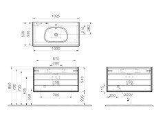 VitrA Frame 61233 Çift Çekmeceli Lavabo Dolabı 100 cm Mat Soft Siyah - Hareli Siyah Meşe