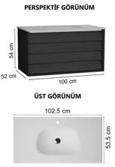 VitrA Frame 61233 Çift Çekmeceli Lavabo Dolabı 100 cm Mat Soft Siyah - Hareli Siyah Meşe