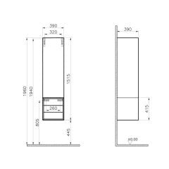 VitrA Frame 61261 Çekmeceli Boy Dolabı 40 cm Sağ, Hareli Siyah Meşe - Mat Soft Siyah