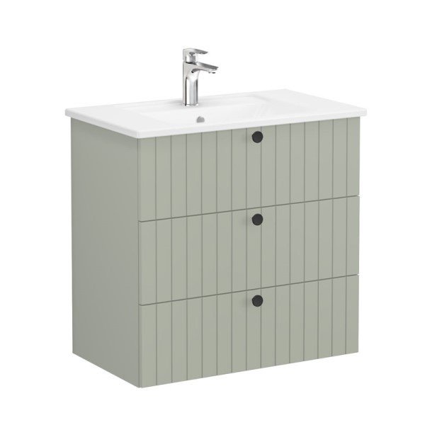 Vitra Root Groove 69498 Lavabo Dolabı, Üç Çekmeceli, 80 Cm, Mat Retro Yeşil, Köşeli Lavabolu