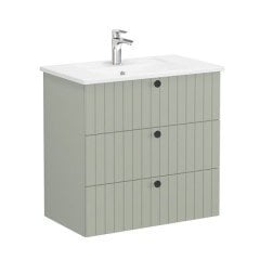 Vitra Root Groove 69498 Lavabo Dolabı, Üç Çekmeceli, 80 Cm, Mat Retro Yeşil, Köşeli Lavabolu