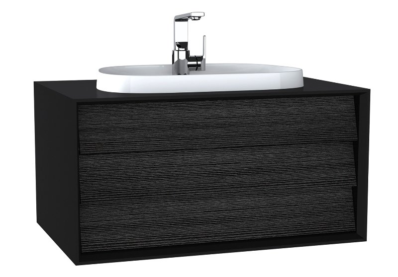 VitrA Frame 62287 Tek Çekmeceli Lavabo Dolabı 80 cm Mat Soft Siyah - Hareli Siyah Meşe