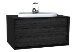 VitrA Frame 62287 Tek Çekmeceli Lavabo Dolabı 80 cm Mat Soft Siyah - Hareli Siyah Meşe