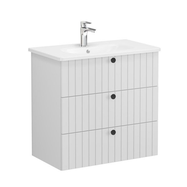 Vitra Root Groove 69500 Lavabo Dolabı, Üç Çekmeceli, 80 Cm, Mat Açık Gri, Yuvarlak Lavabolu