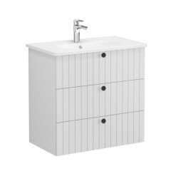 Vitra Root Groove 69500 Lavabo Dolabı, Üç Çekmeceli, 80 Cm, Mat Açık Gri, Yuvarlak Lavabolu
