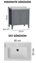Vitra 62154 Valarte Lavabo Dolabı 80 Cm Lavabolu Mat Gri Kapaklı