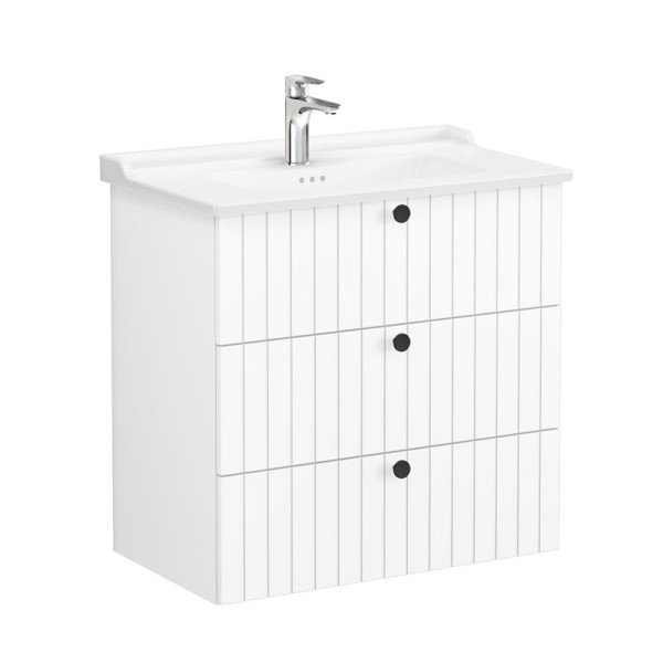 Vitra Root Groove 69506 Lavabo Dolabı, Üç Çekmeceli, 80 Cm, Mat Beyaz, Klasik Lavabolu