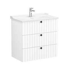 Vitra Root Groove 69506 Lavabo Dolabı, Üç Çekmeceli, 80 Cm, Mat Beyaz, Klasik Lavabolu