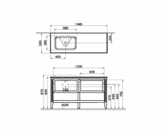 Vitra 62205 Valarte Lavabo Dolabı 150 Cm T.Üstü Lavabolu Mat Gri Sol