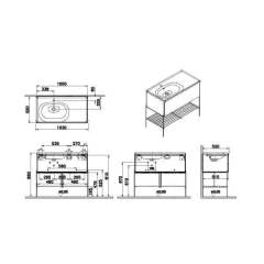 Vitra Equal 66522 Lavabo Dolabı 100 Cm, Asimetrik Lavabolu, Metal Ayaklı, Hareli Siyah Meşe
