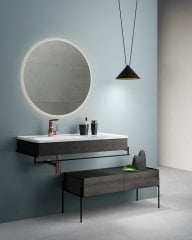 Vitra Equal 64088 Lavabo Ünitesi 100 cm, Asimetrik Lavabolu, Havluluklu, Hareli Siyah Meşe