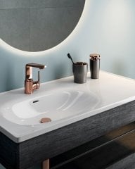 Vitra Equal 64088 Lavabo Ünitesi 100 cm, Asimetrik Lavabolu, Havluluklu, Hareli Siyah Meşe