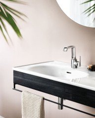 Vitra Equal 64088 Lavabo Ünitesi 100 cm, Asimetrik Lavabolu, Havluluklu, Hareli Siyah Meşe