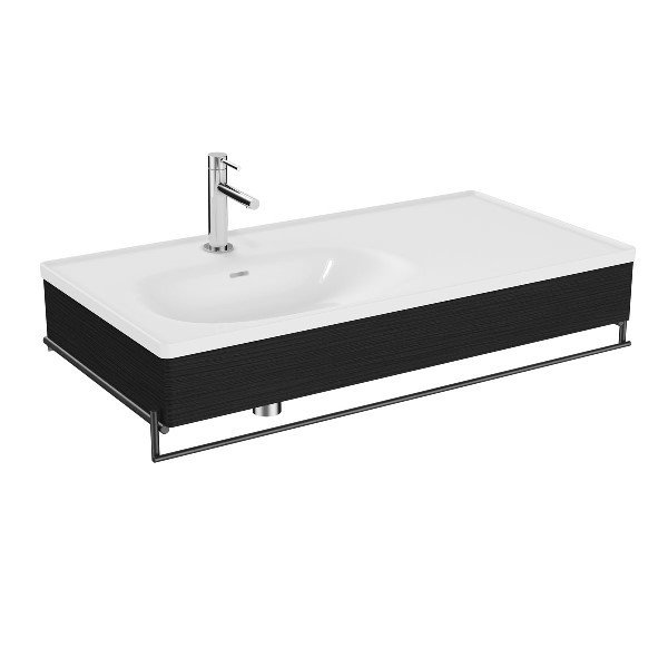Vitra Equal 64088 Lavabo Ünitesi 100 cm, Asimetrik Lavabolu, Havluluklu, Hareli Siyah Meşe