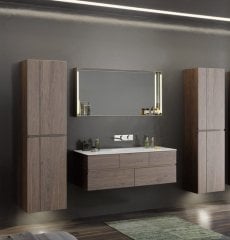 Vitra Memoria 66708 Lavabo Dolabı 120 Cm, Seramik Lavabolu, Armatür Deliksiz, Moka Meşe